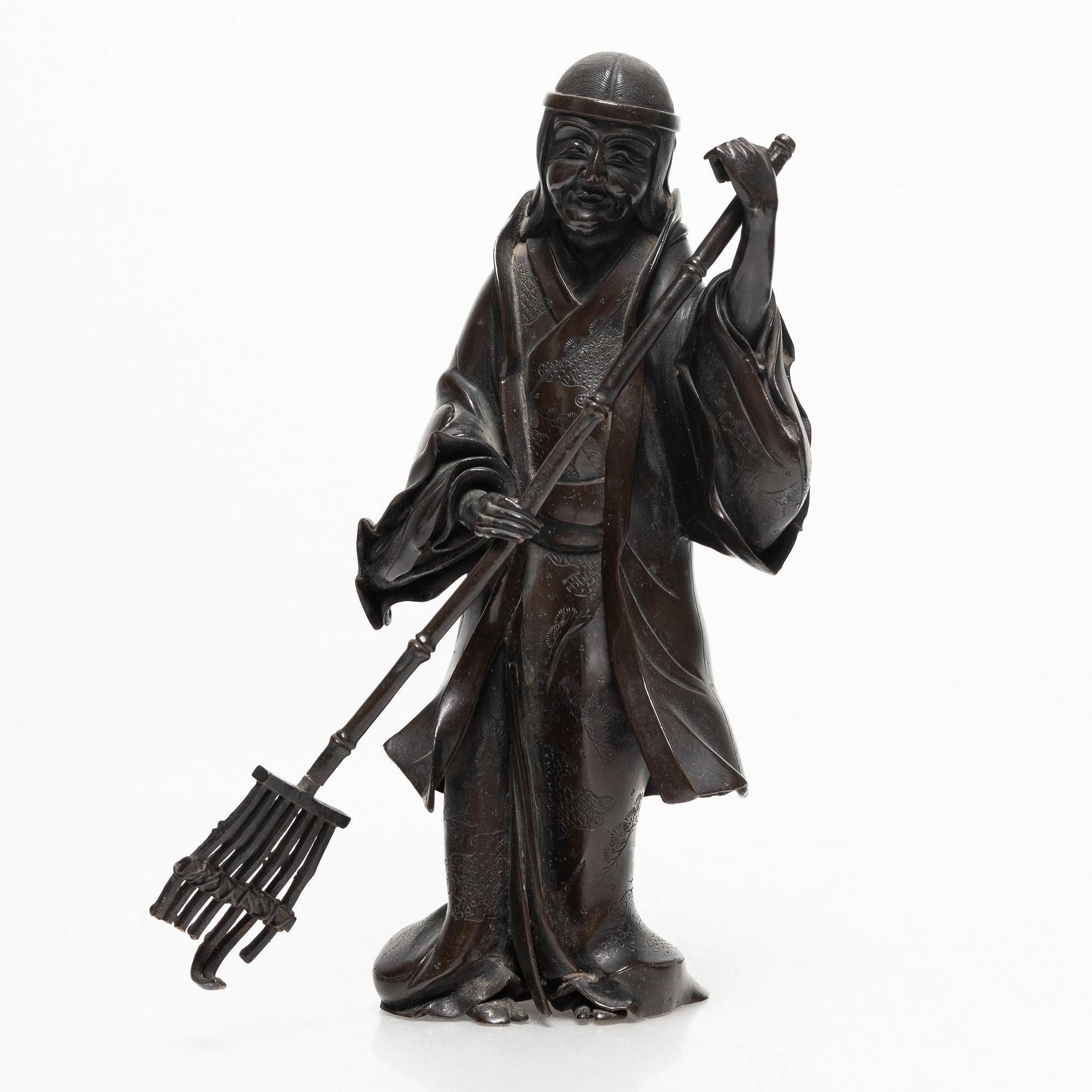 A Japanese bronze sculpture, of a gardener, Meiji period (1868-1912).