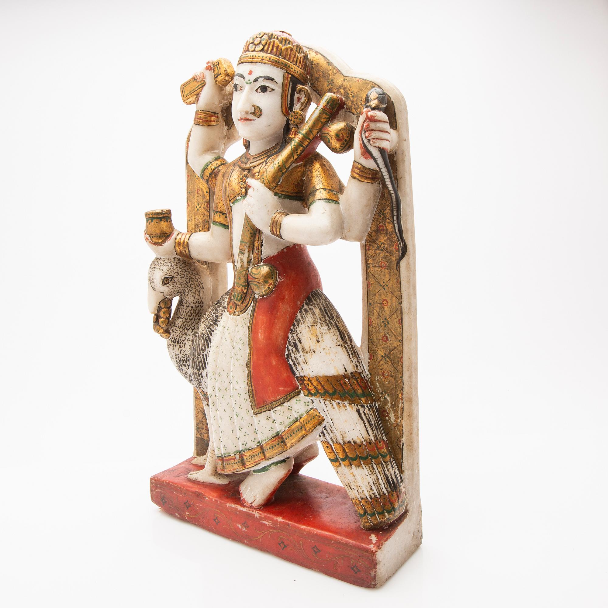 Durga sittande på en påfågel, Indien, 18/1900-tal.