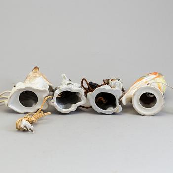 OZONLAMPOR, fyra stycken, porslin. Danmark, omkring 1900-talets mitt.