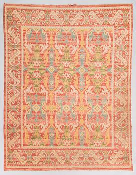 An antique Spanish figural rug, ca. 215x166 cm.