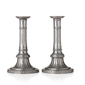 110. A pair of pewter candlesticks by Olof Martin Moberg, Jönköping 1791.