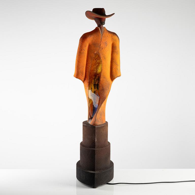 Kjell Engman, "Man in Trenchcoat" a unique cast glass sculpture, from the "Catwalk" series, Kosta Boda, Sweden.