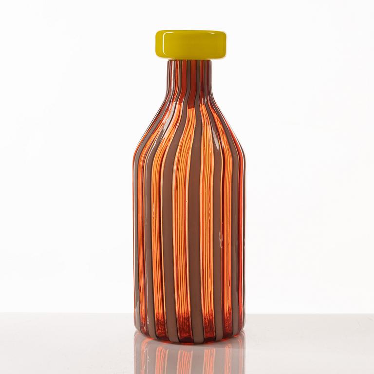 A glass bottle, possibly Fratelli Toso, Murano, Italy.