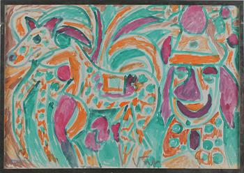 MIKLOS NEMETH, blandteknik på pannå, signerad.