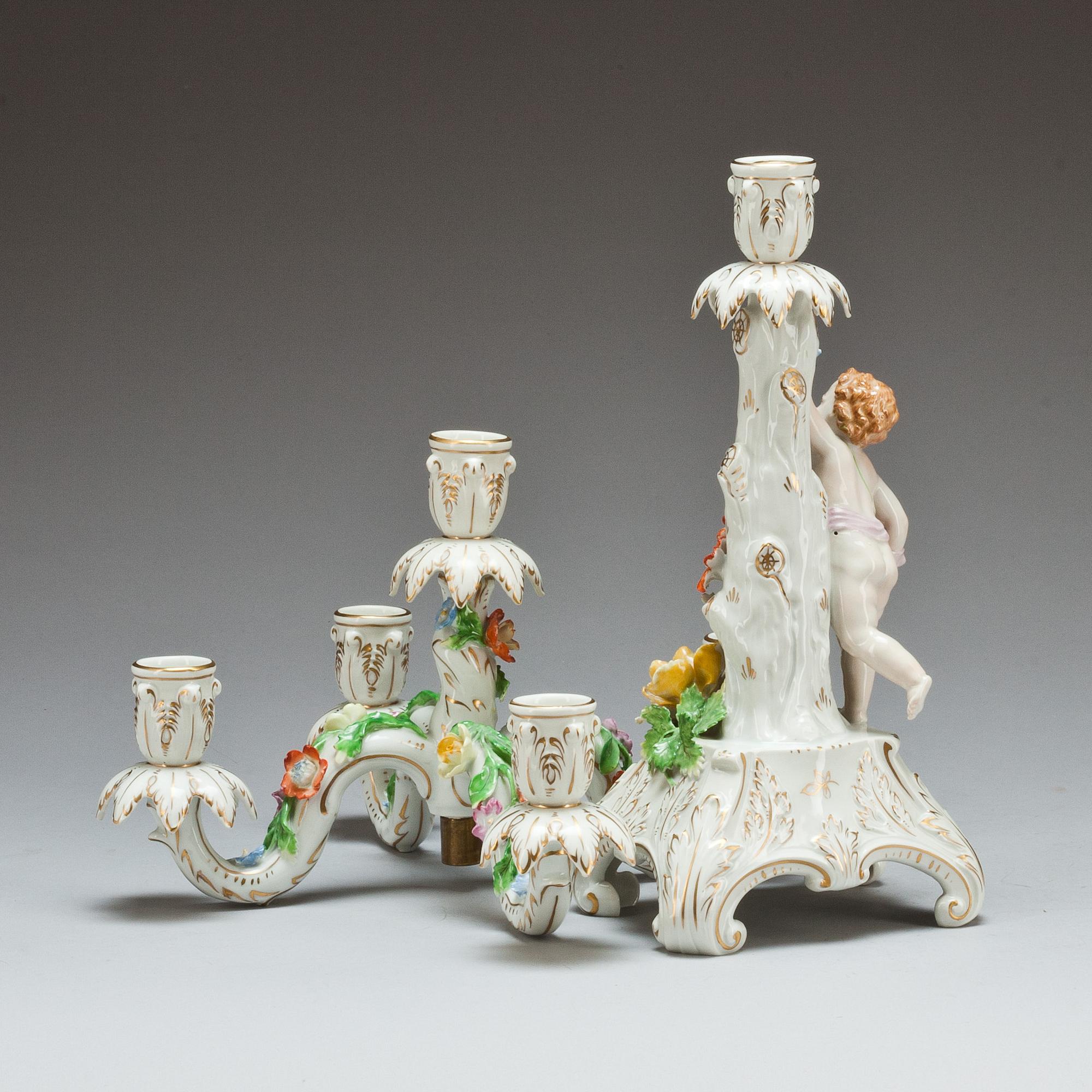 KANDELABER, porslin. Dresden, 1900-tal.