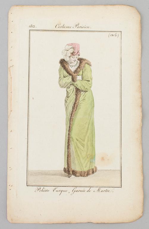 A SET OF 22 HAND COLOURED FASHION ILLUSTRATIONS, early 19th century.