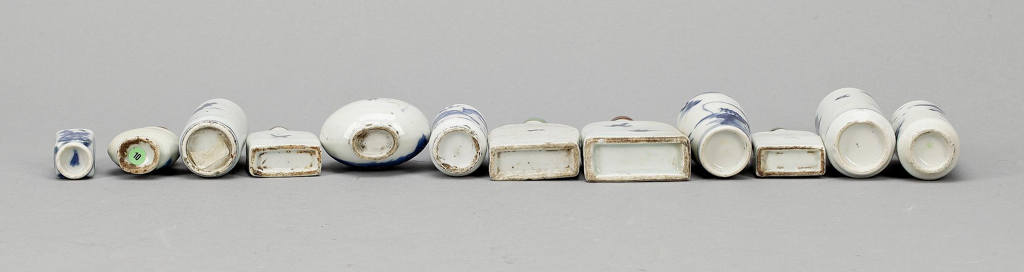 SNUSFLASKOR, 12 st, porslin, 1800/1900-tal.