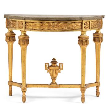 48. A Gustavian giltwood demi-lune console table, Stockholm, late 18th century.