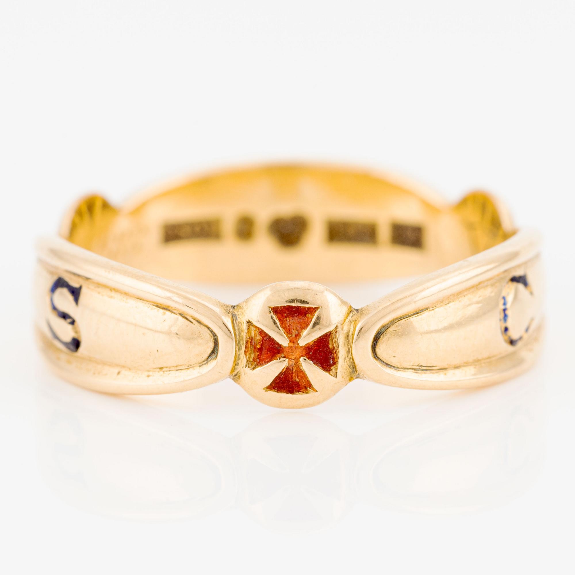 Frimurarring, 18K guld och emalj, Göteborg 1967.