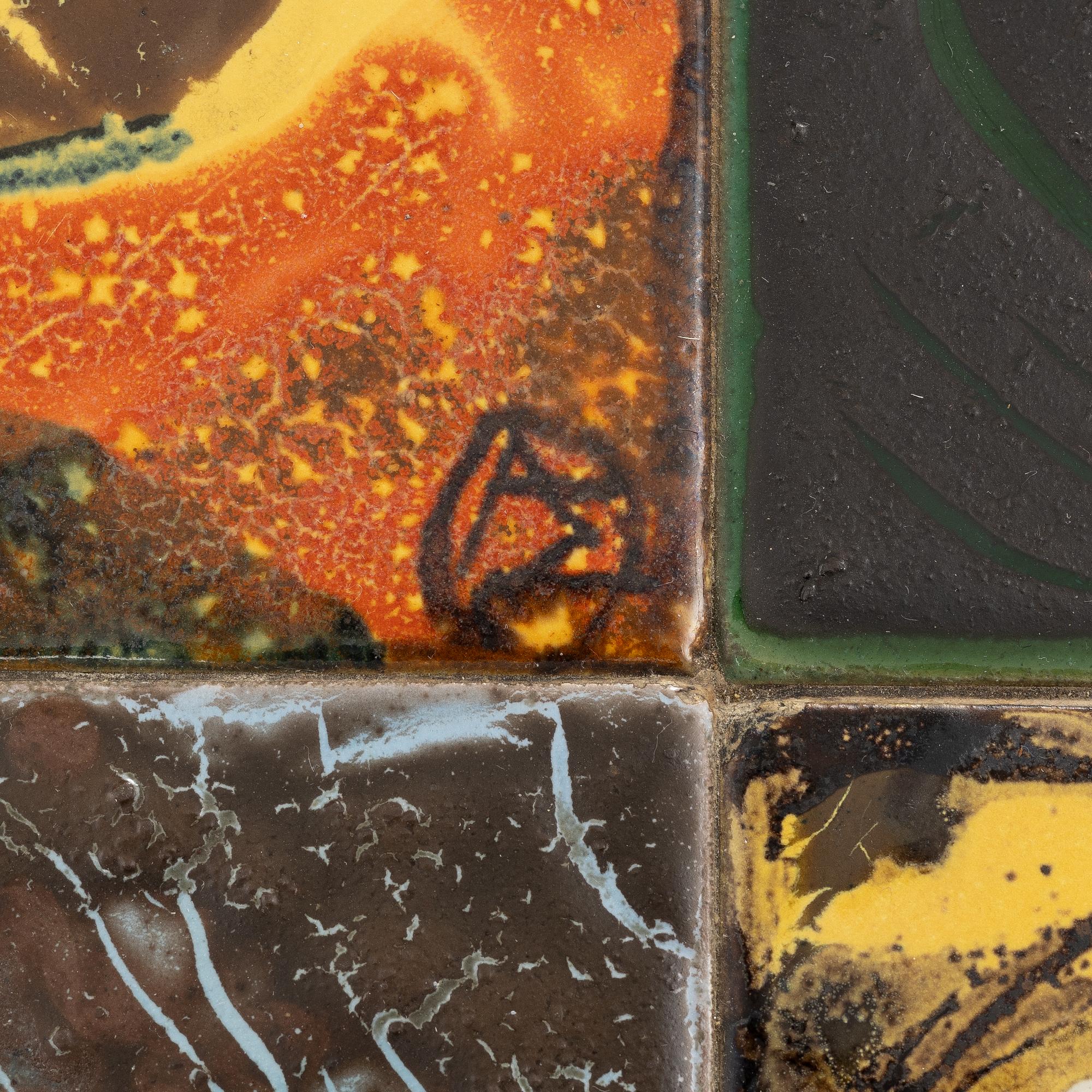 Allan Ebeling, table with various ceramic tiles, Torshälla, mid 1900s.