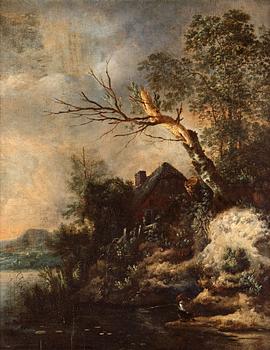 Jan Wynants (Wijnants) Attributed to, Riverlandscape with figures by a cottage.