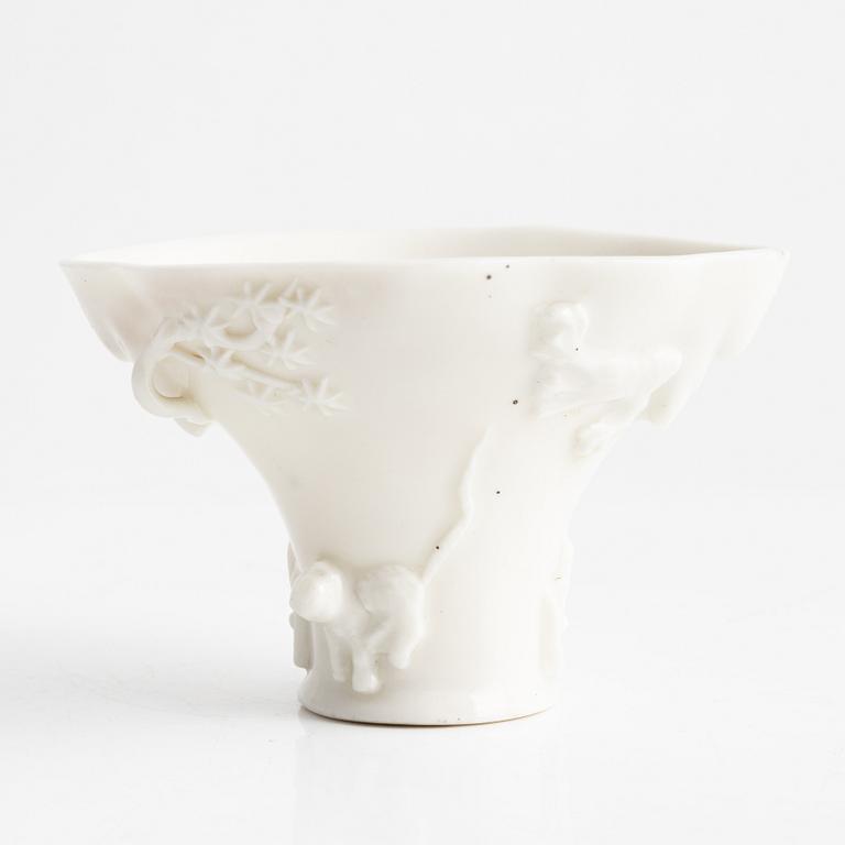 A Blanc de Chine libation cup, Qing dynasty, 18th century.