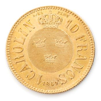 Guldmynt, Sverige, Karl XV, 1 Carolin, 1869.
