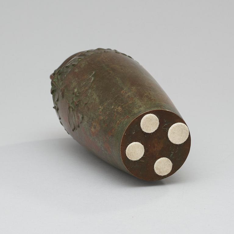 A Hugo Elmqvist Art Nouveau patinated bronze vase by Elsa Kock, Stockholm, early 1900's.