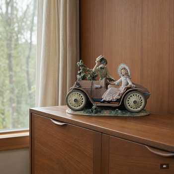 Salvador Debón, figurin, "Young couple with car", Lladró, Spanien 1982.
