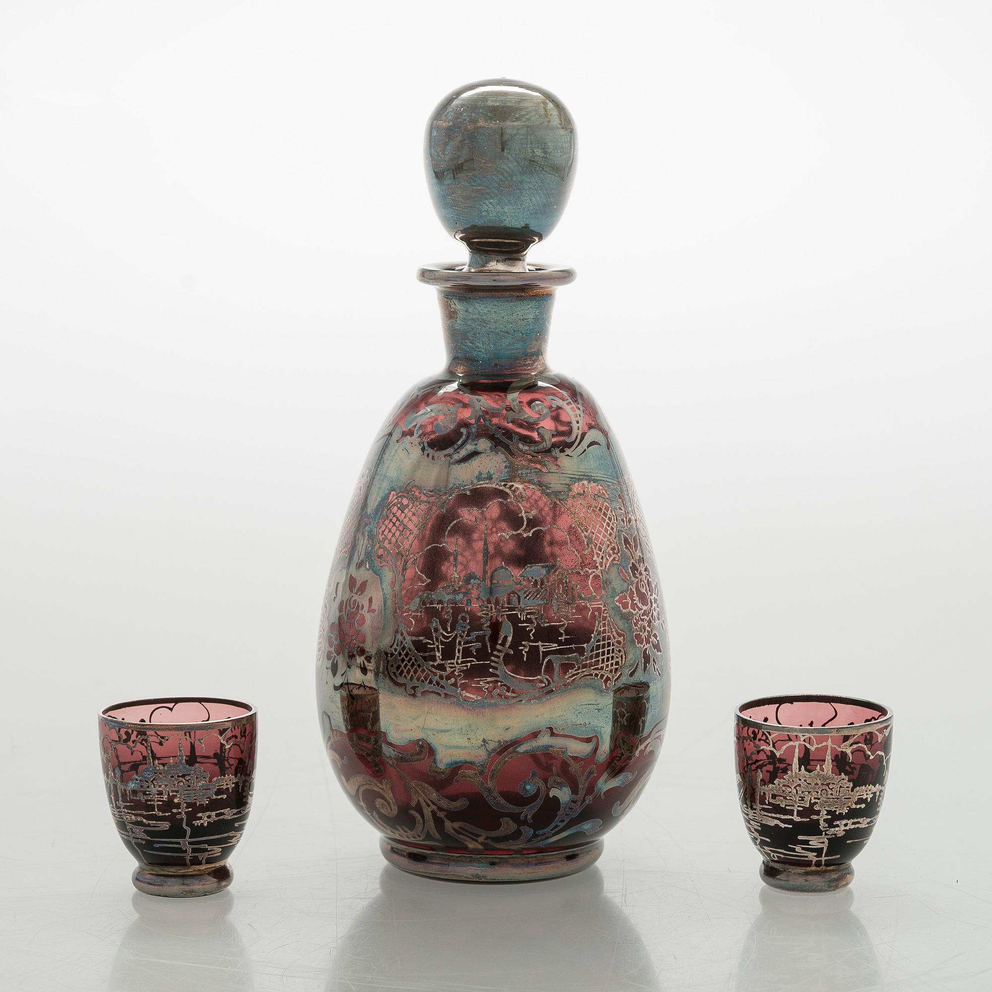 Two similar glass sets, Middle European 1950s.