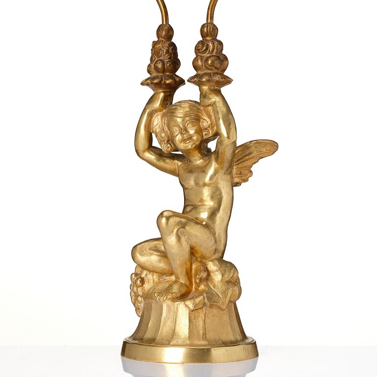 Alice Nordin, a gilt bronze Art Nouveau table lamp, Sweden, ca 1900.