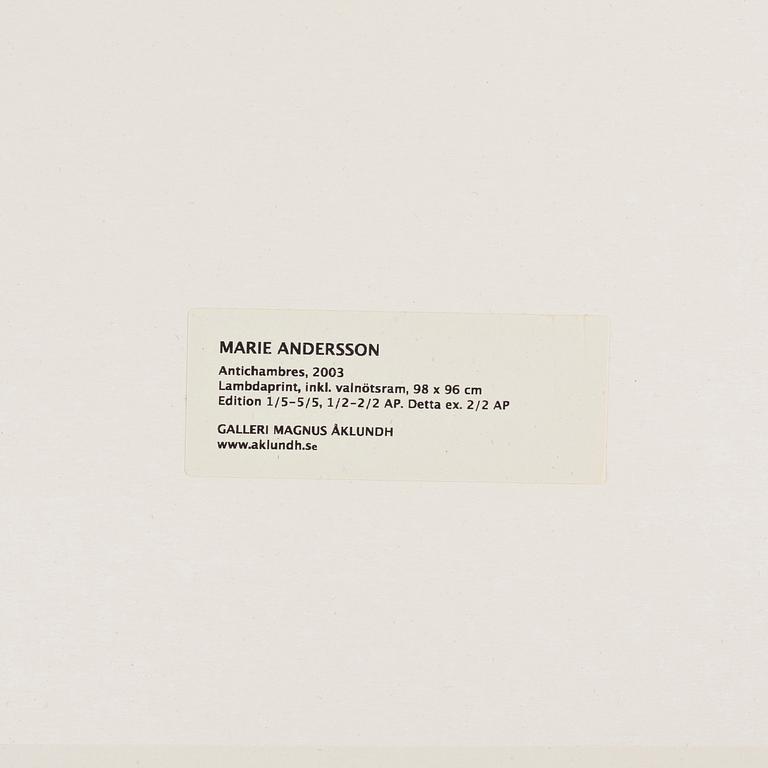MARIE ANDERSSON, Lambdaprint. Signerad Marie Andersson och numrerad AP 2/2 a tergo. Utförd 2003.