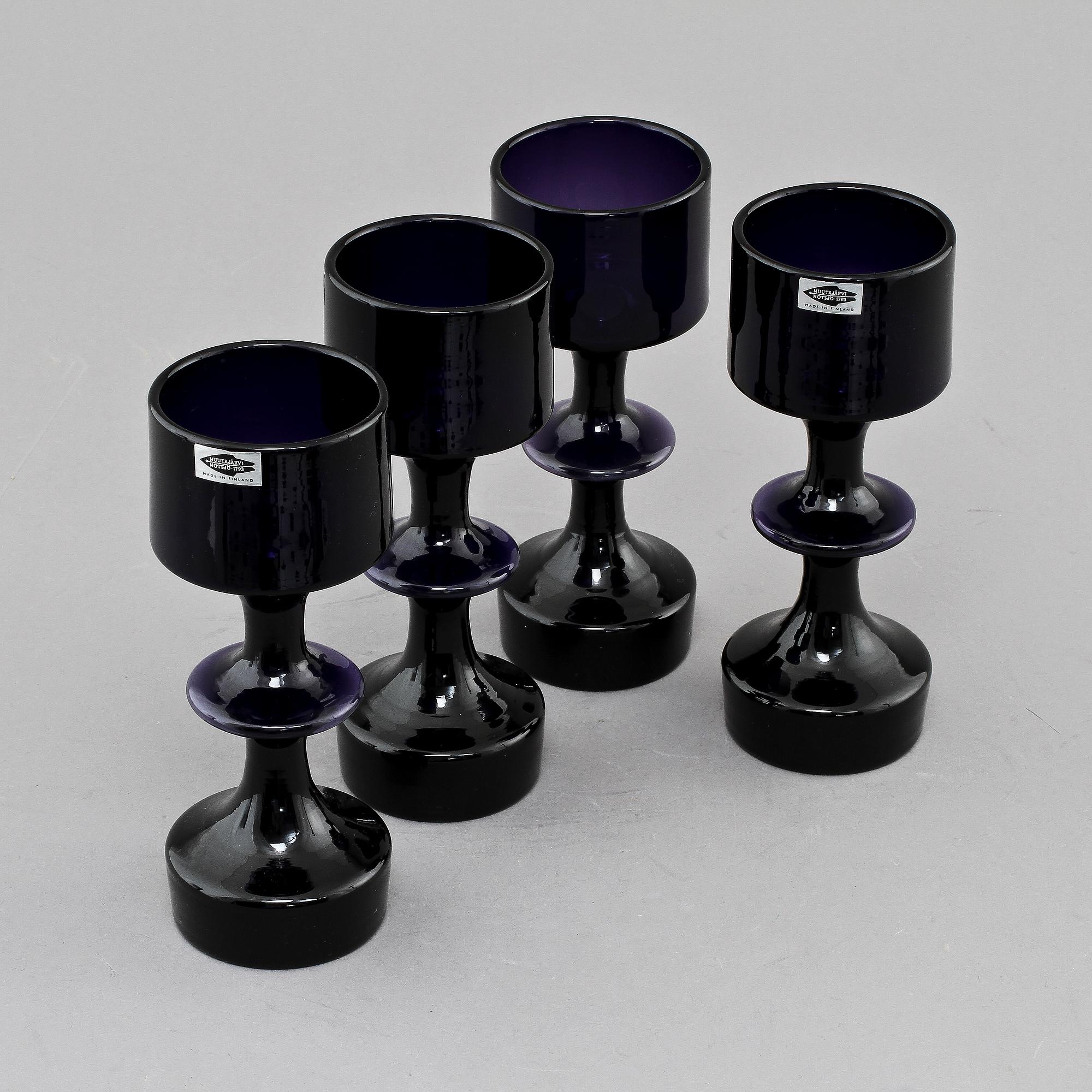 POKALER, 4 st, glas, "HYRRÄ", Kaj Franck, Nuutajärvi, Notsjö.