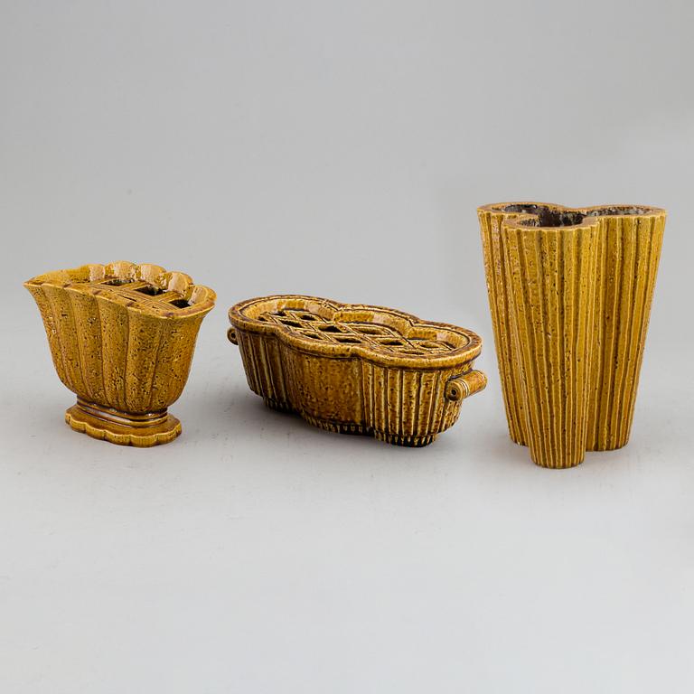 GUNNAR NYLUND, three stoneware vases, Rörstrand, Sweden 1930-40's.