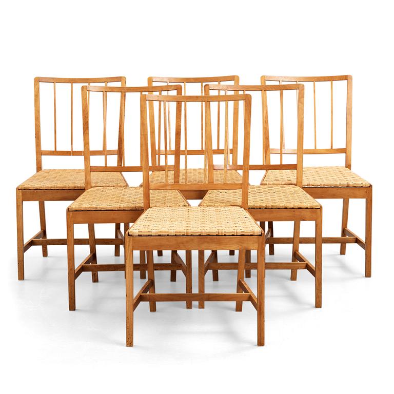 JOSEF FRANK, a set of six elm and rattan dining chairs, model 800.