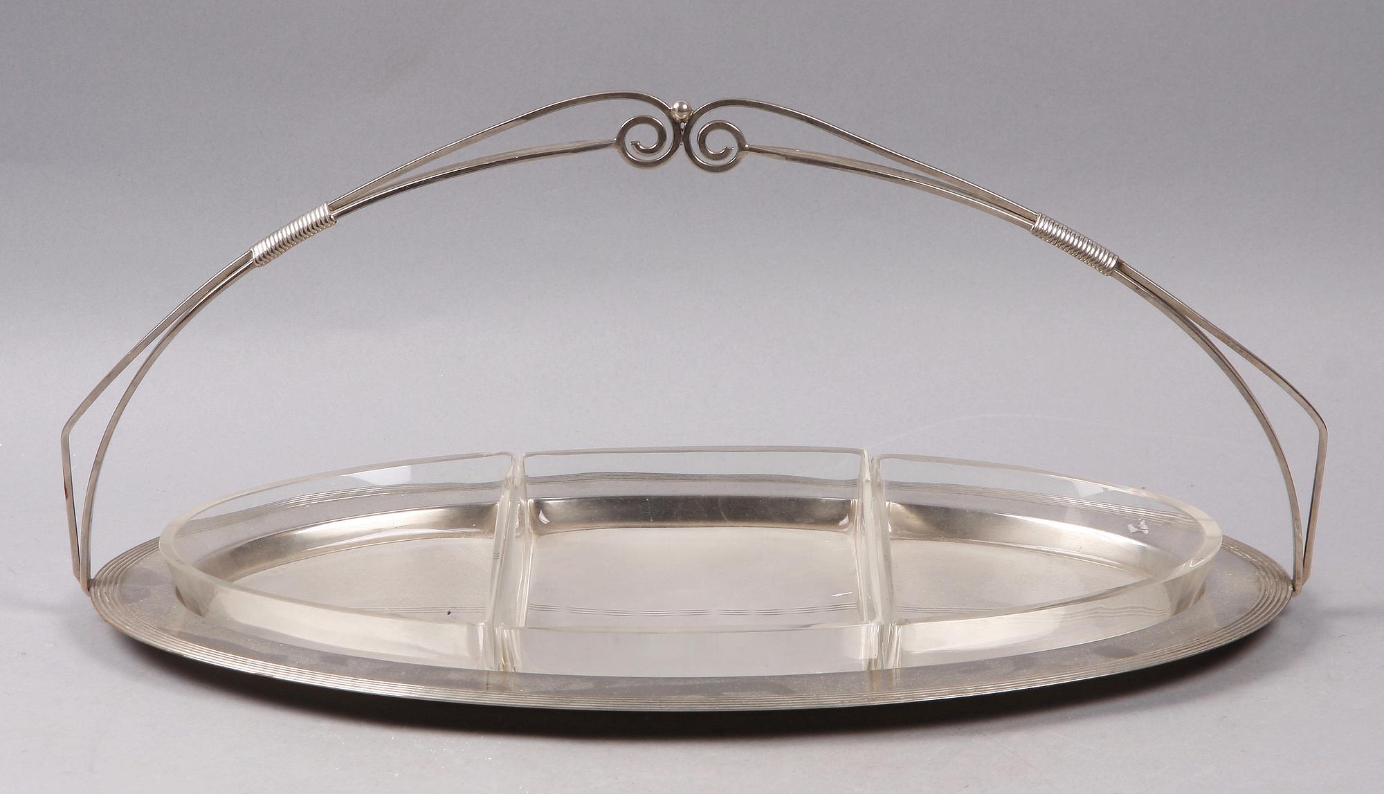 UPPLÄGGNINGSFAT, glas och nysilver, WMF, 1900-tal.