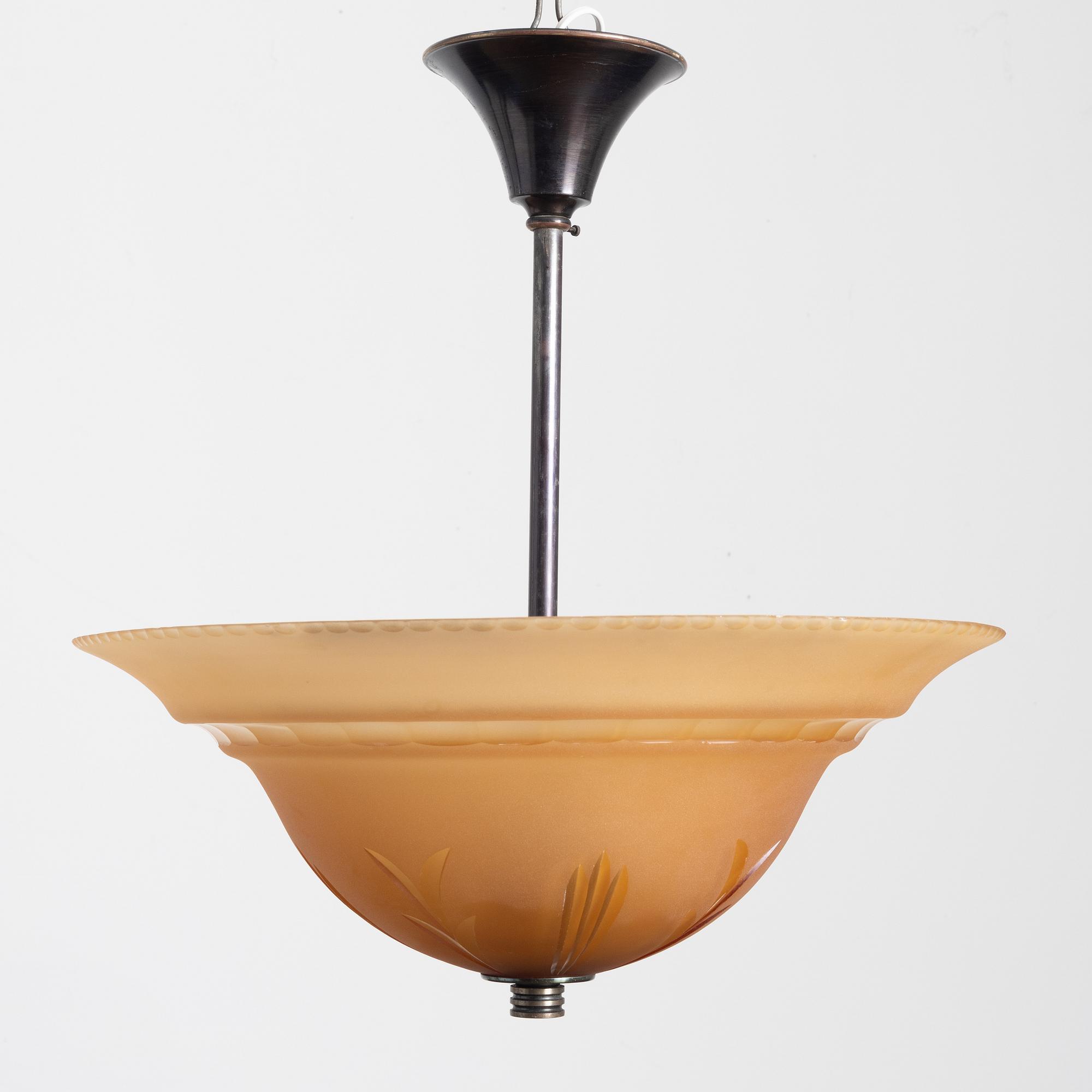 Edward Hald, taklampa, Orrefors, 1930-tal.