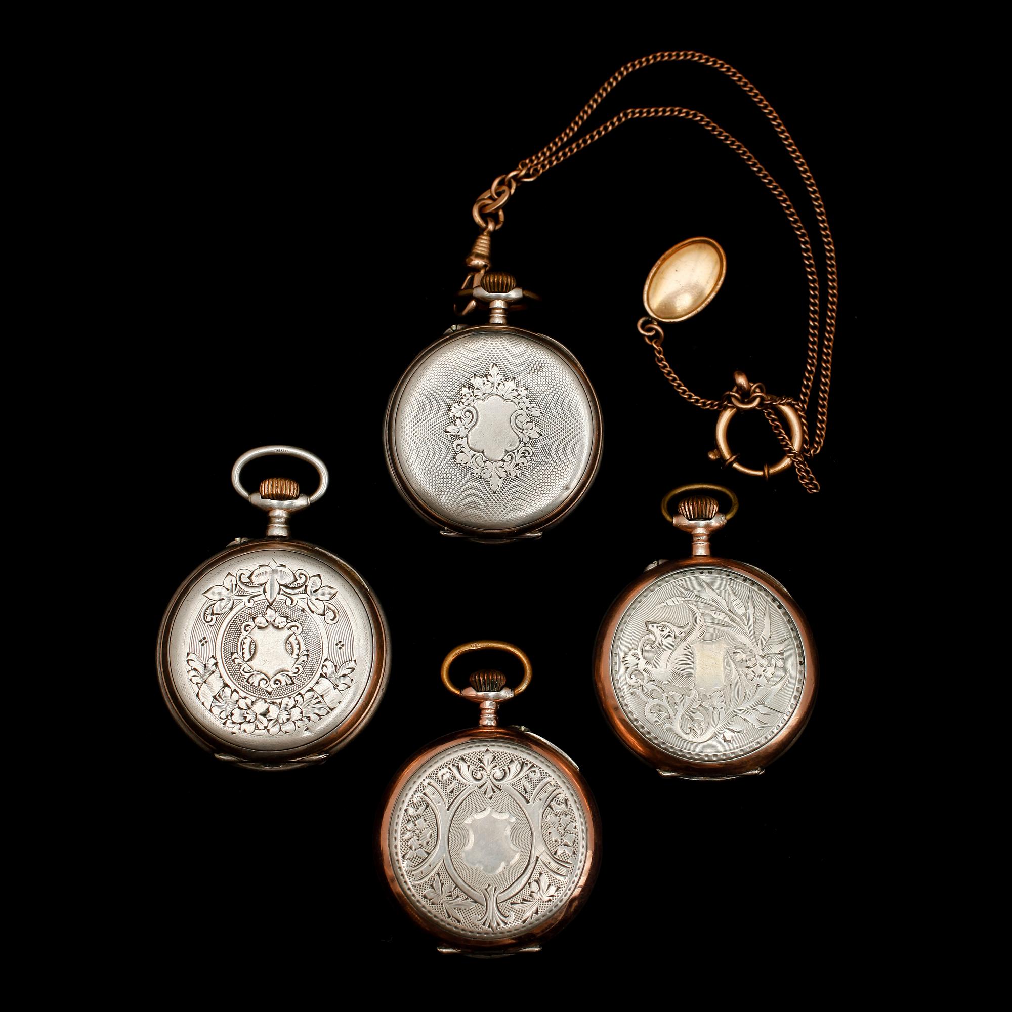 FICKUR, 4 st, silver, tyska stämplar, sekelskiftet 1900.