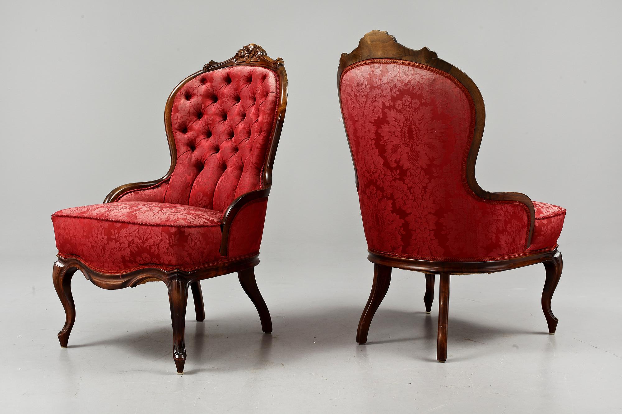 FÅTÖLJER, ett par, nyrokoko, 1800-talets slut.