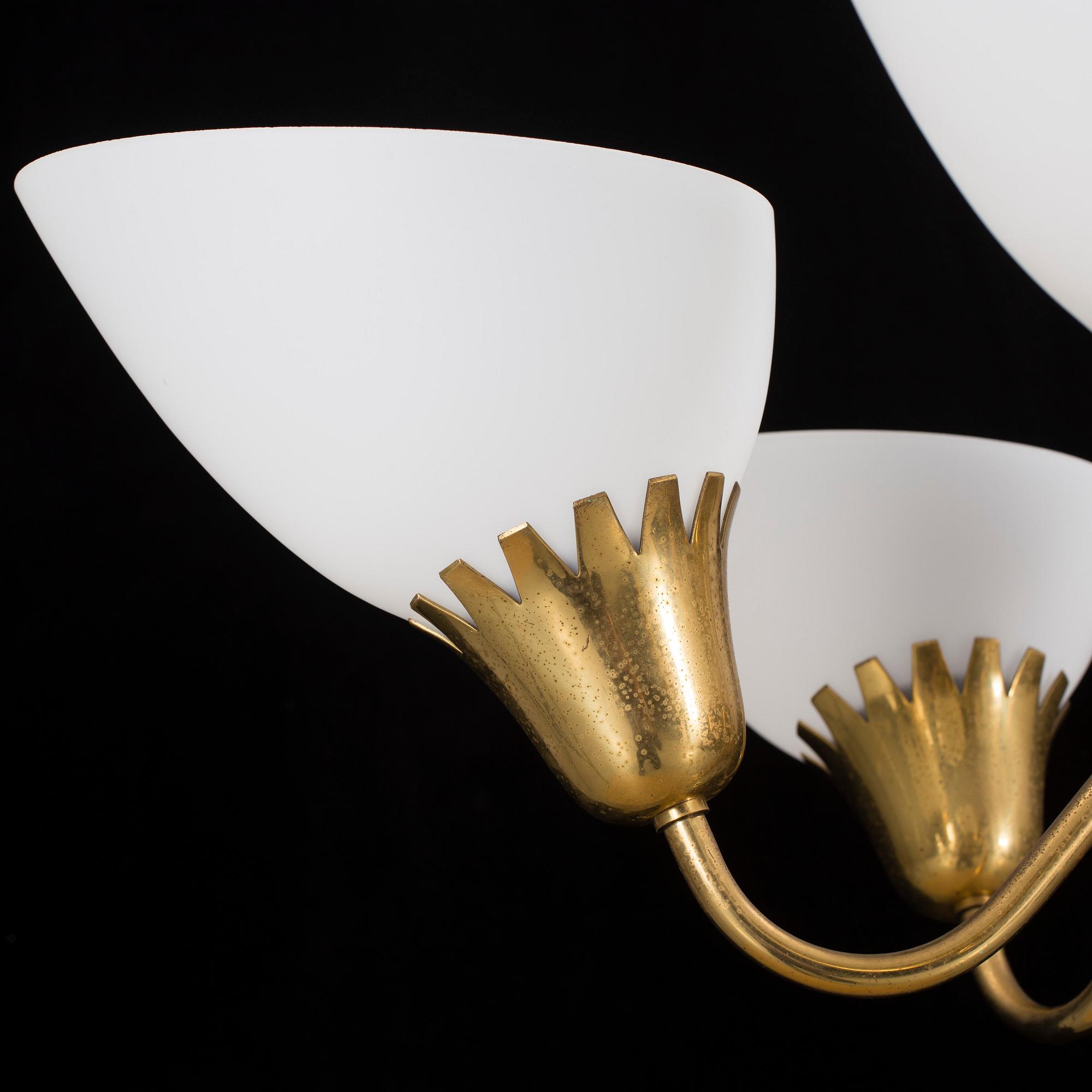 A ceiling lamp, brass and glas, 1950, 60s.