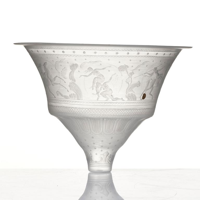 Simon Gate, a rare engraved lampshade model "165", Orrefors, 1920.