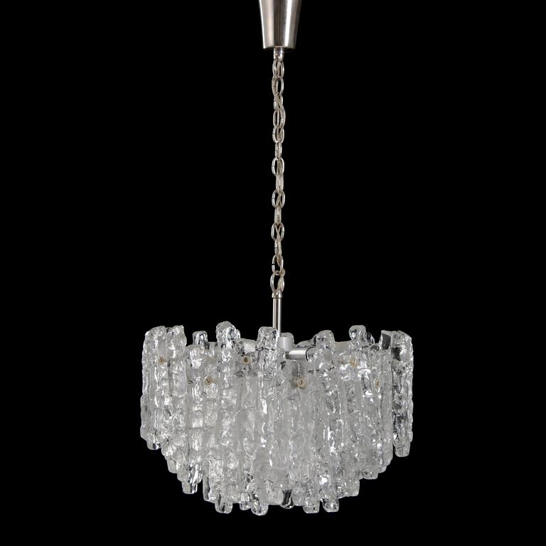 An Austrian 1960s Kalmar "Ice Block" chandelier with ice textured pieces of glass.