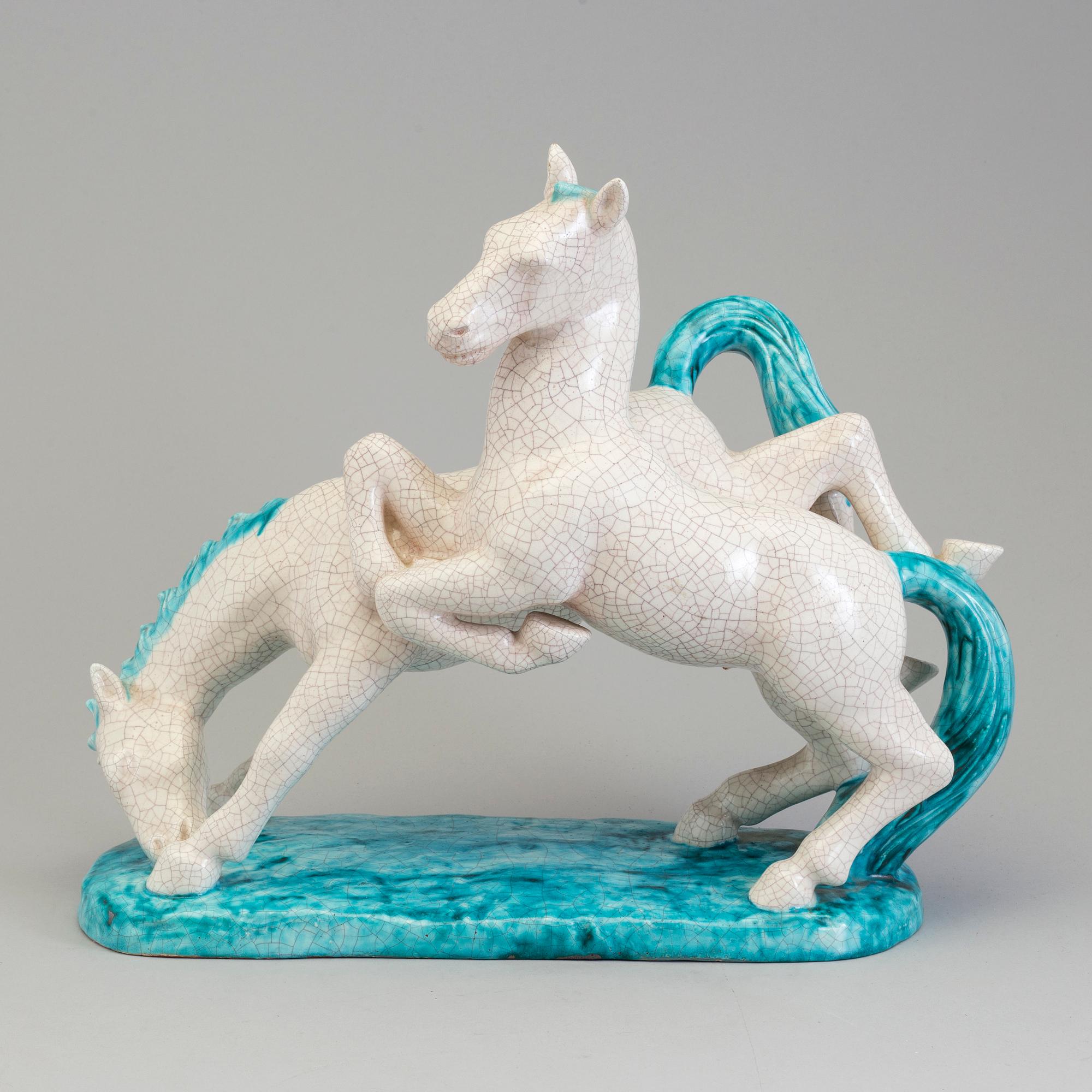 GOLDSCHEIDER, an earthenware craquelure glazed sculpture of horses, Austria.