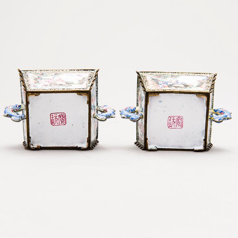 A pair of mid 18th Century Chinese enamel bowls.