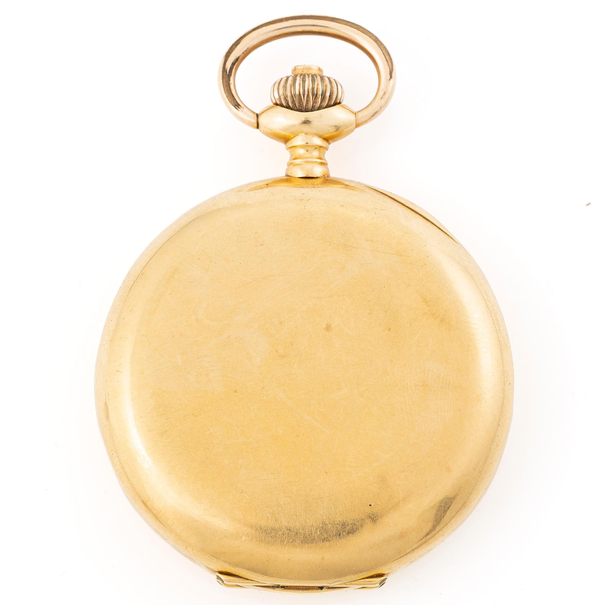 Pocket watch, 18K gold, hunter case, 50 mm.