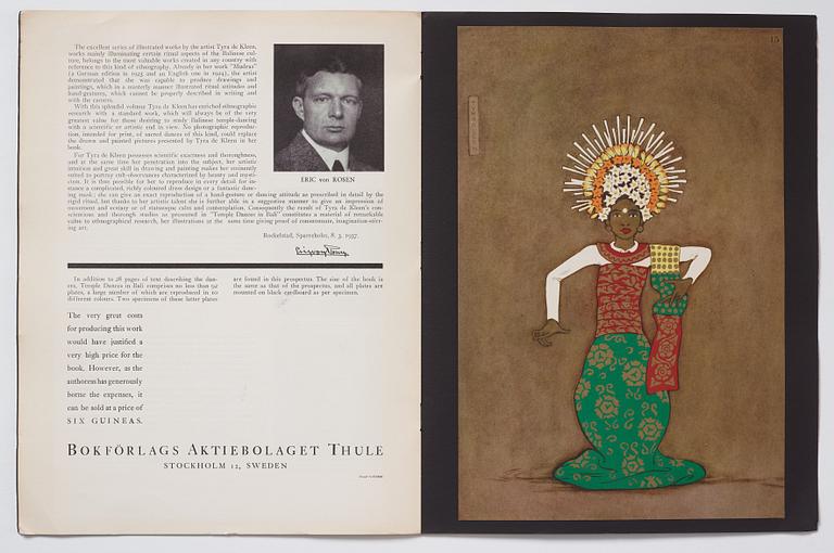 Tyra Kleen, fyra häften med åtta tryckta planscher (varav en dublett), "Temple Dances and Musical Instruments in Bali".