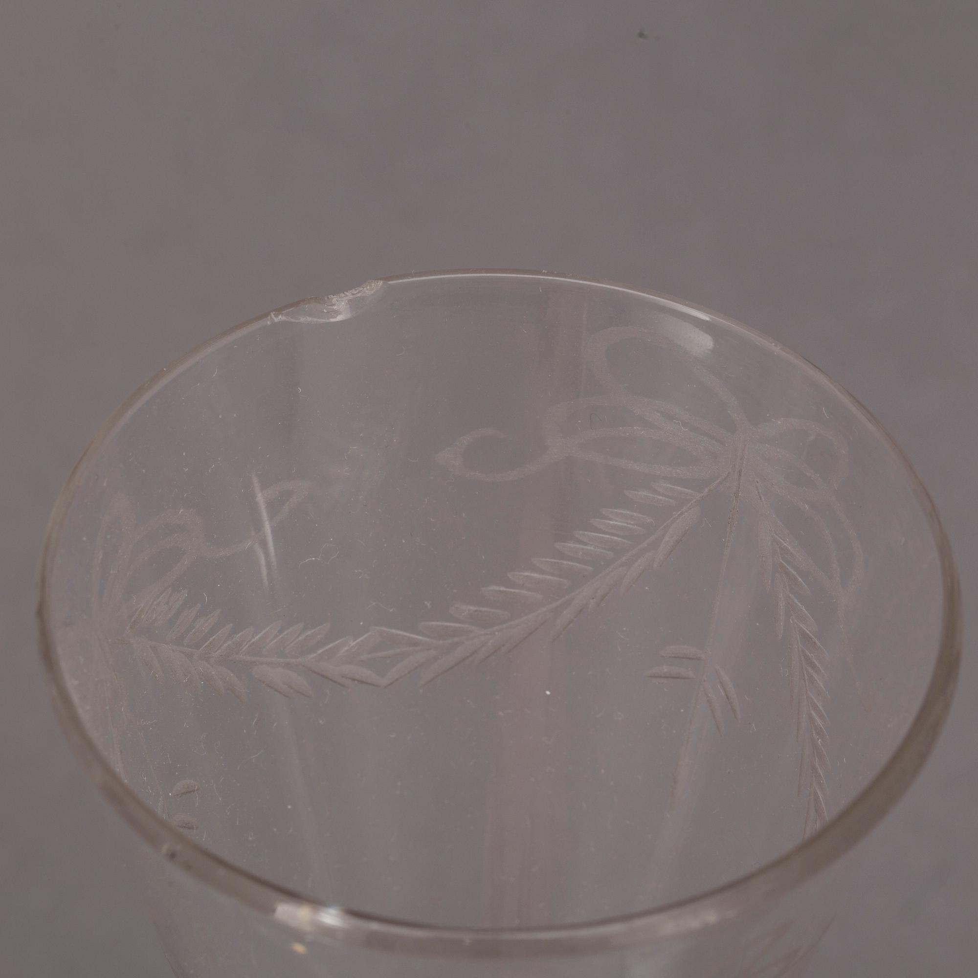 SPETSGLAS 5 st, STARKVINSGLAS 2 st SAMT POKALGLAS, 1700-tal, sannolikt England.