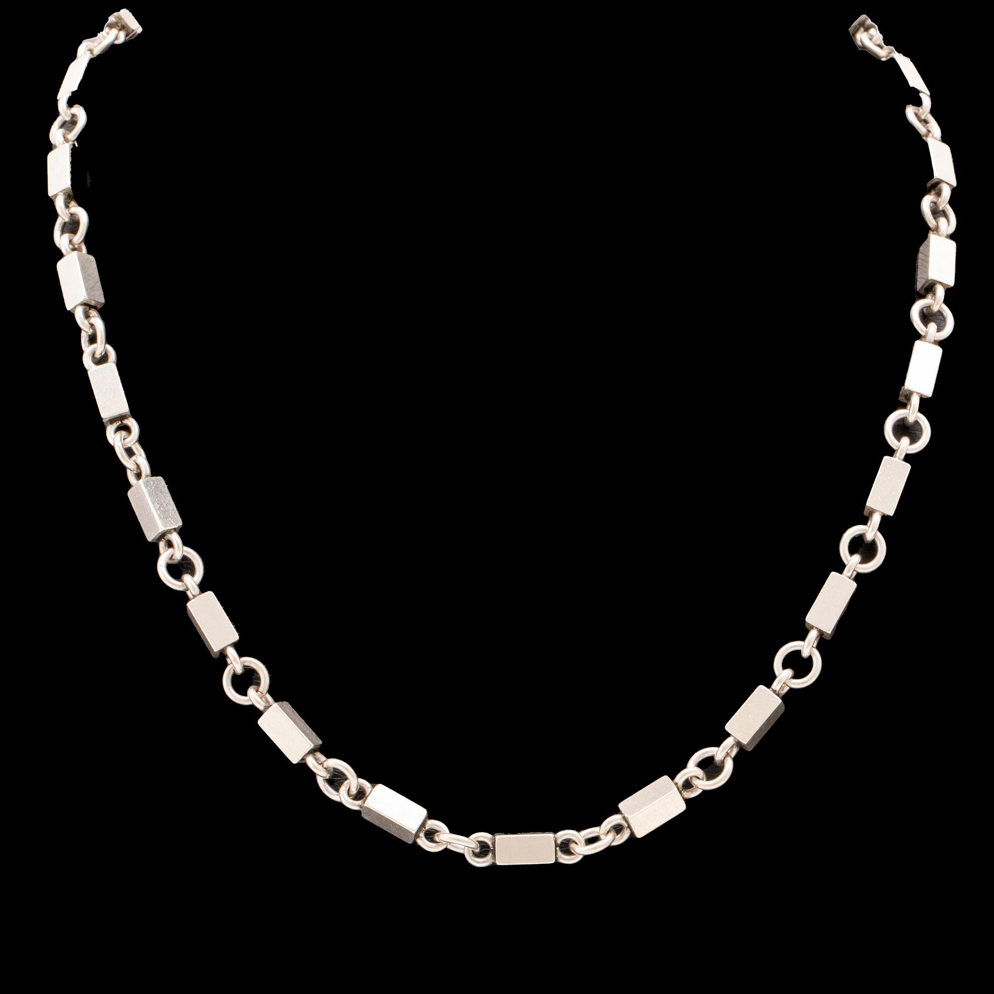 Wiwen Nilsson, halsband och armband stavkedja i silver, Lund 1955 och 1956.