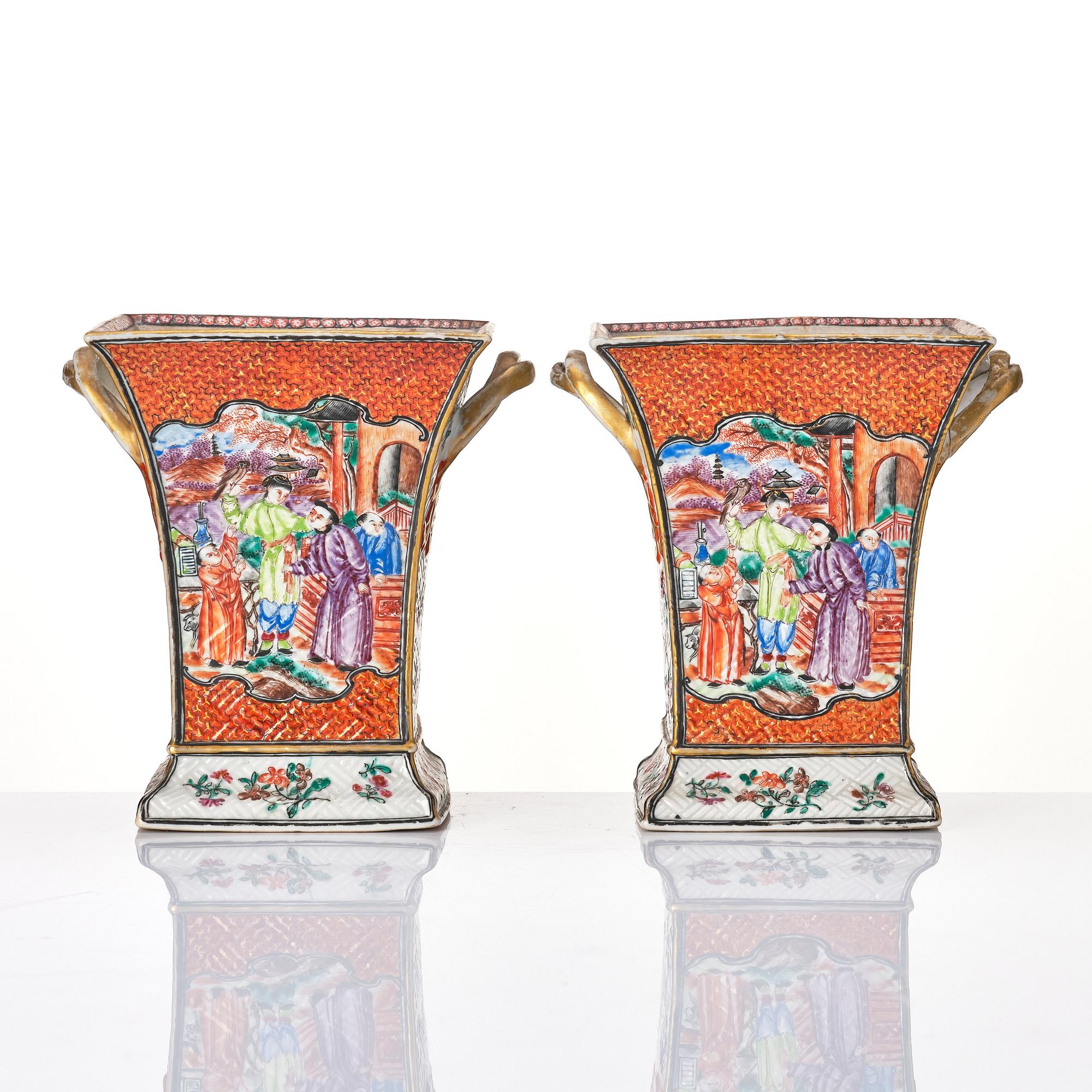 A pair of famille rose tulip vases, Qing dynasty, Qianlong (1736-95).