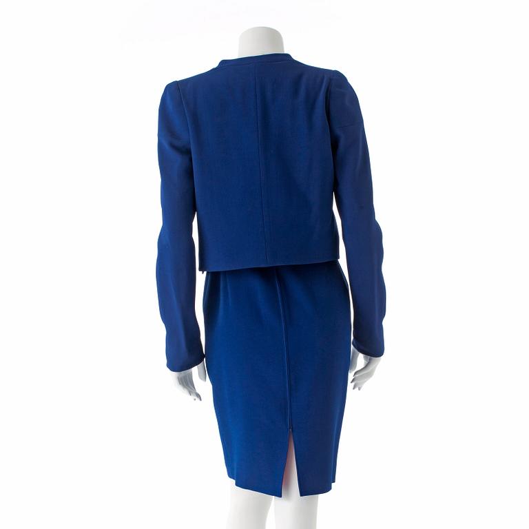 ANTONIO BERARDI, a two-piece blue and pink dress consisting of jacket and dress.