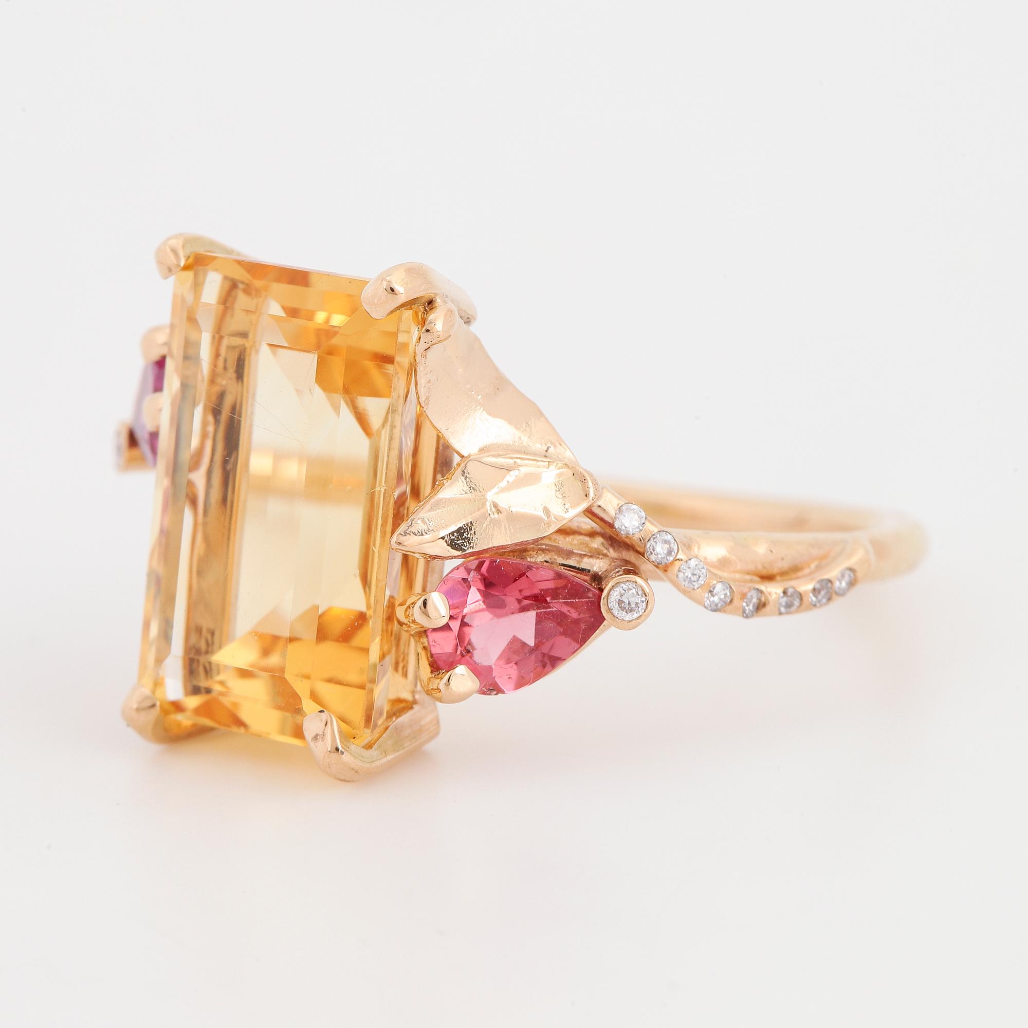 Citrine, pink tourmaline and diamond ring.