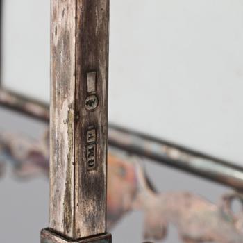 LJUSSTAKE, s.k. bouillotte, silver, nyrokoko, Gustaf Möllenborg, Stockholm, 1856.