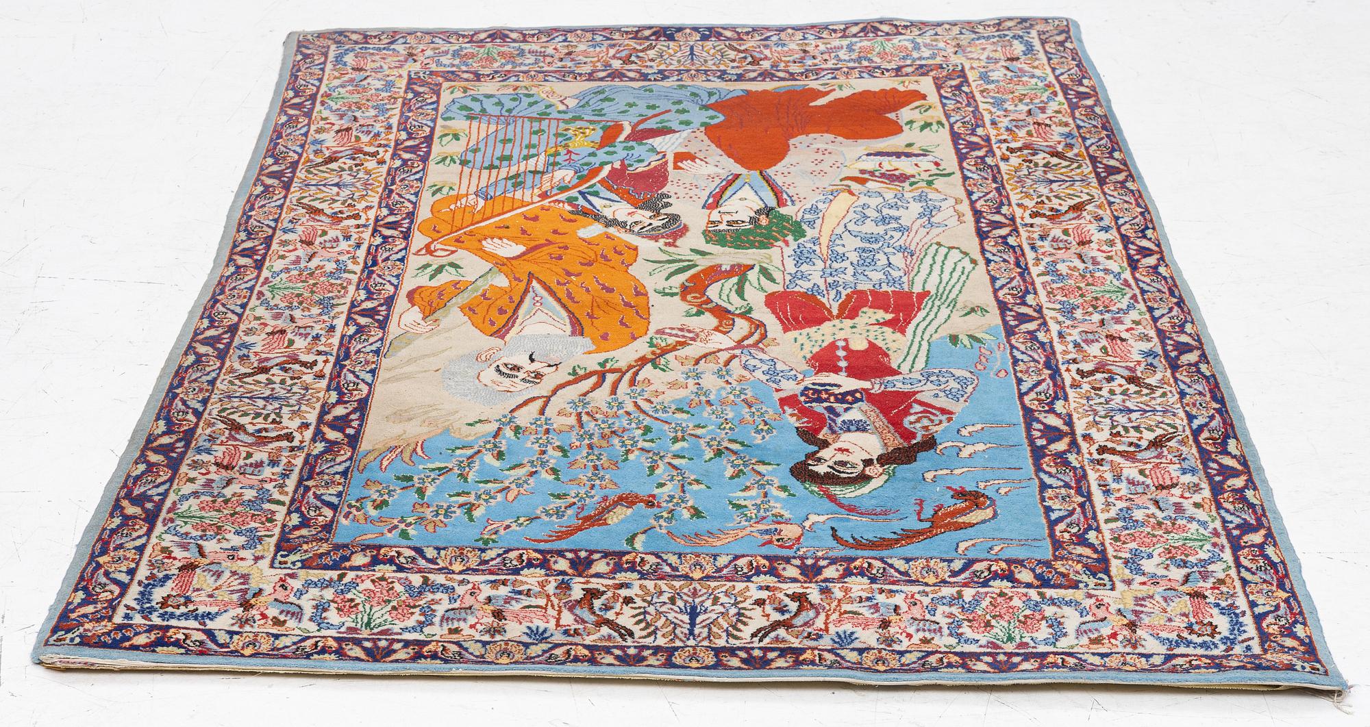 A Tabriz rug, figural, c. 152 x 108 cm.