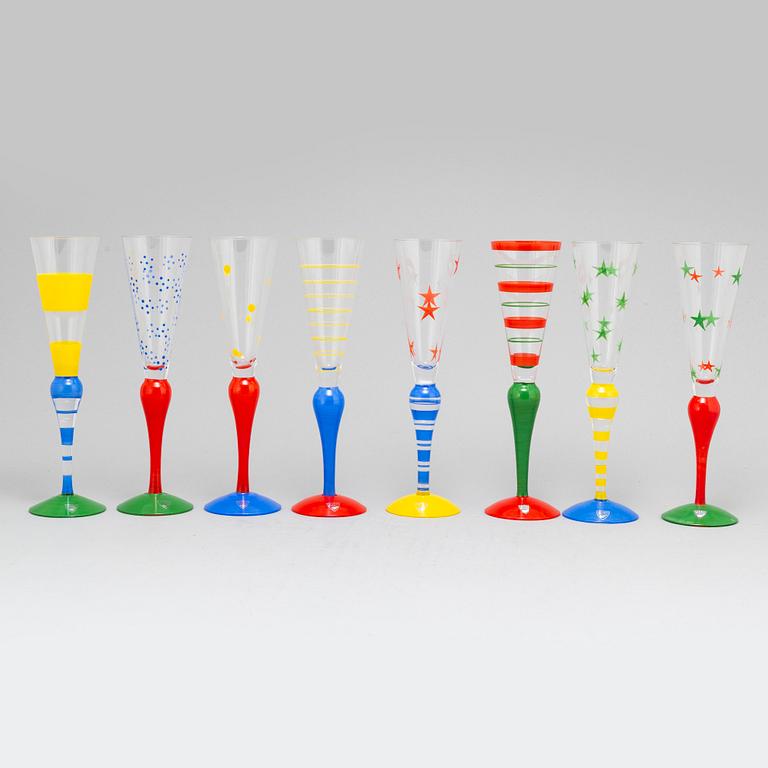 ANNE NILSSON, eight 'Clown' champagne glasses, Orrefors.