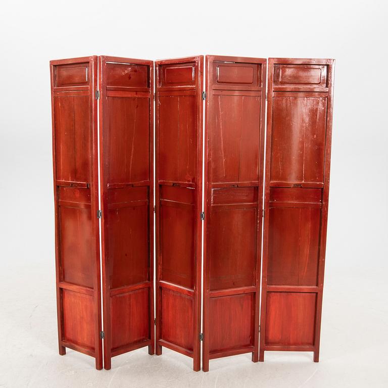 A painted wooden folding screen Asia 20th century.