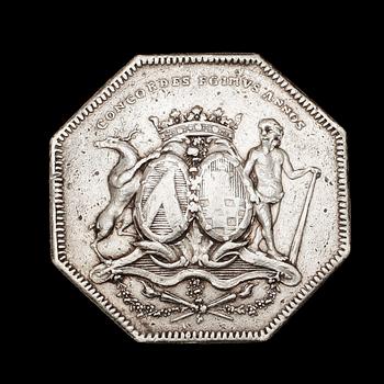 SPELPENNING, silver, Enhörning, Köpenhamn 1784. Vikt ca 17 gram.