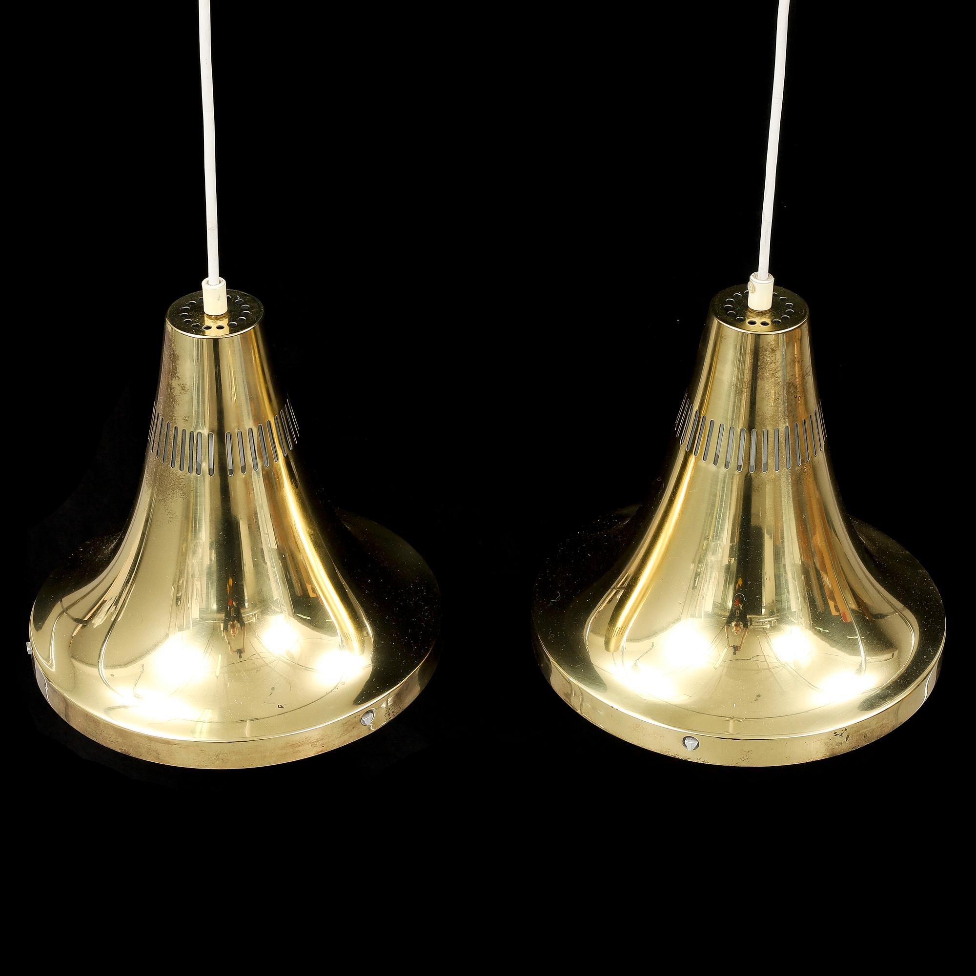 HANS-AGNE JAKOBSSON, a pair of brass ceiling lamps, Markaryd, 1960/70s.