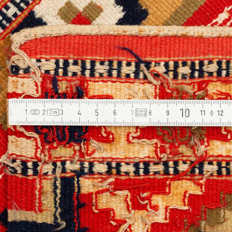 A double-interlocked tapestry bed cover, c. 189 x 112, northeastern Scania.