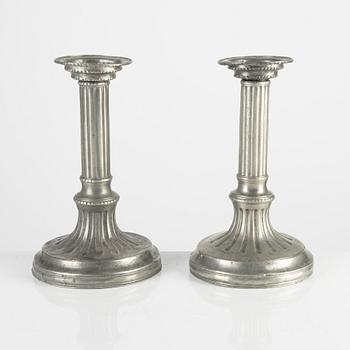 A pair of Gustavian pewter candlesticks, mark of Johan Gustaf Rydman, Stockholm 1785.