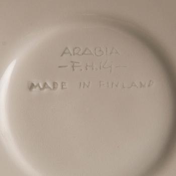 FRIEDL HOLZER-KJELLBERG, A porcelain bowl and set of six coffee cups with saucers, signed  Arabia F.H.Kj. Finland.